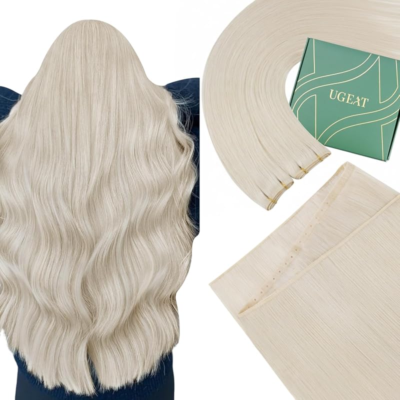 Ugeat Butterfly Weft Extensions 80g Platinum Blonde Human Hair, 16\