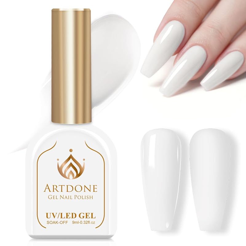 Artdone White Gel Nail Polish, HEMA-Free Solid Color Soak Off LED Lamp