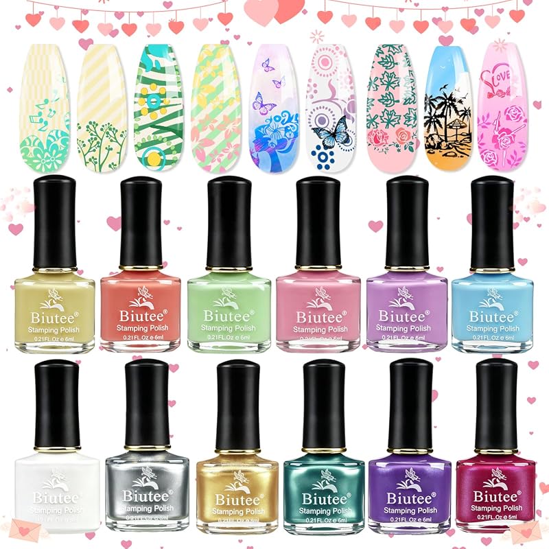 Biutee 12 Colors Air Dry Stamping Nail Polish
