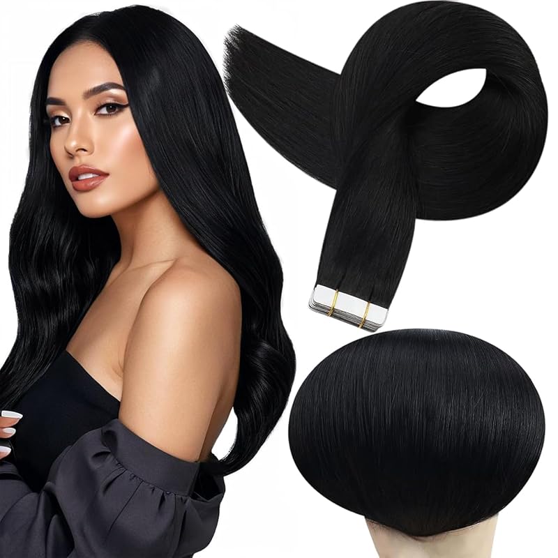 Full Shine 18-Inch Jet Black Tape-in Human Hair Extensions