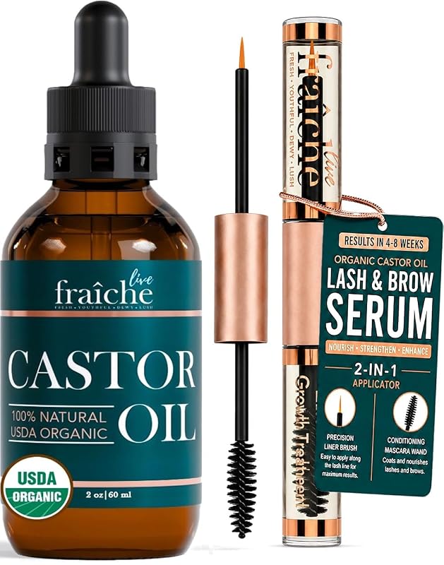 Pure Organic Castor Oil Eyelash Growth Serum for Thicker Eyebrows and 