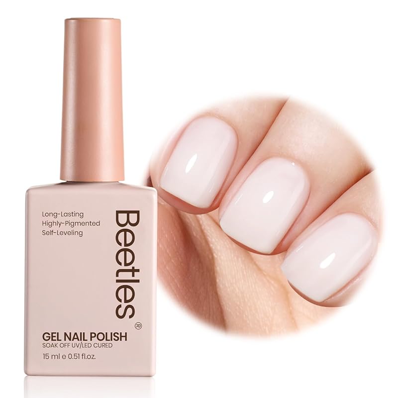Beetles Milky White Gel Nail Polish, 15ml Neutral Jelly Nude Long-Last