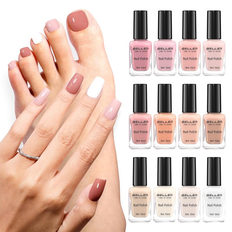 GELLEN 12-Piece Nude Nail Polish Set, Quick-Dry No Lamp Needed Formula