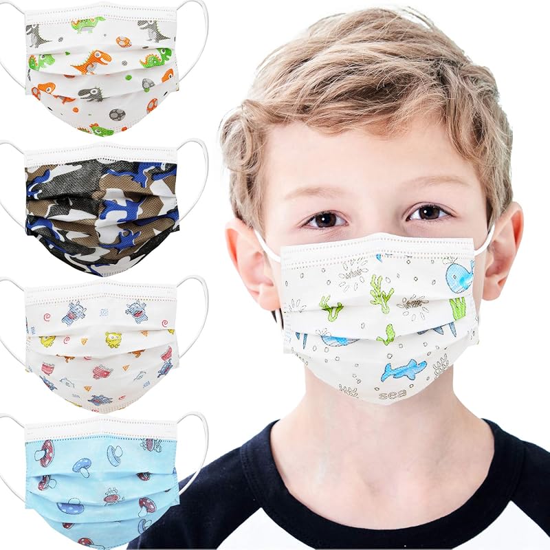 Kids Disposable 3-Layer Protective Face Masks, 50 Pack, Comfortable Br